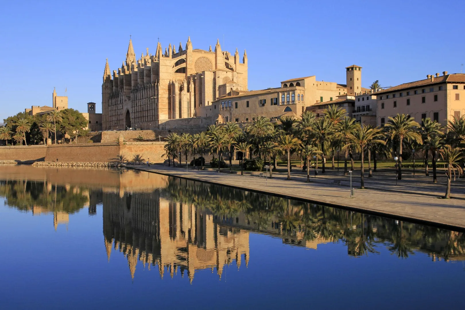 Palma de Mallorca cathedral and Paseo Marítimo from the bay